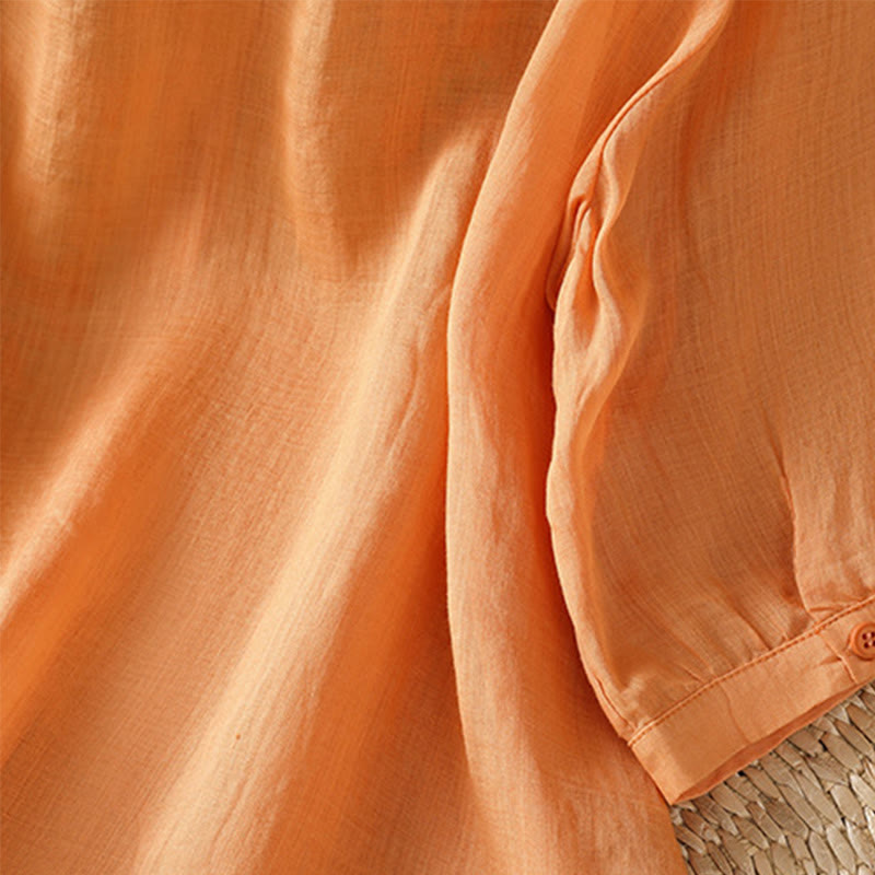 Buddha Stones Casual Plant Embroidery Stand Collar Women's Cotton Blend Three Quarter Sleeve Shirt - image 24