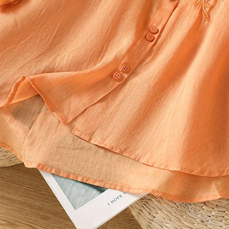 Buddha Stones Casual Plant Embroidery Stand Collar Women's Cotton Blend Three Quarter Sleeve Shirt - image 25