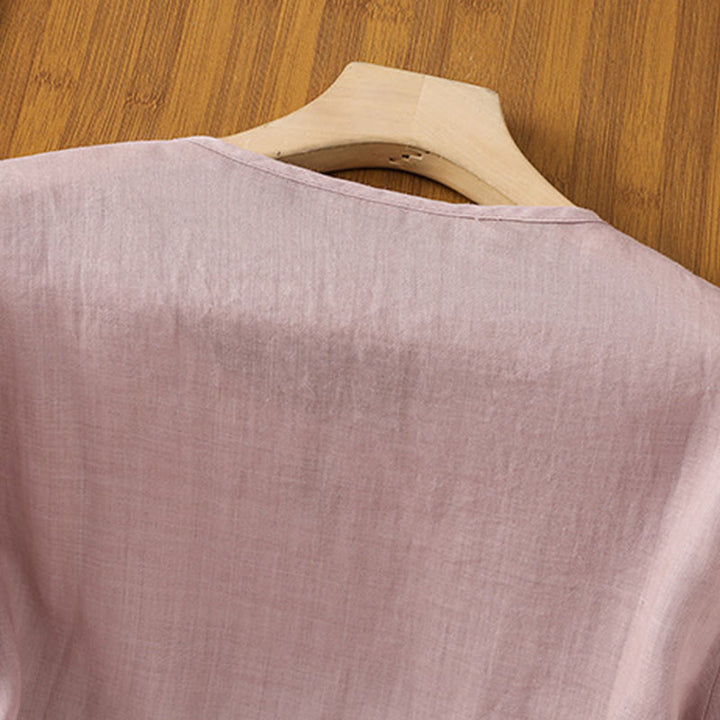 Buddha Stones Casual Floral Embroidery Crew Neck Women's Frog-Button Polyester Half Sleeve Shirt - image 18