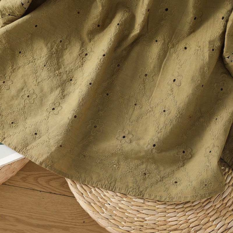 Buddha Stones Casual Plain Hollow Notched Women's Cotton Linen Half Sleeve Shirt - image 21