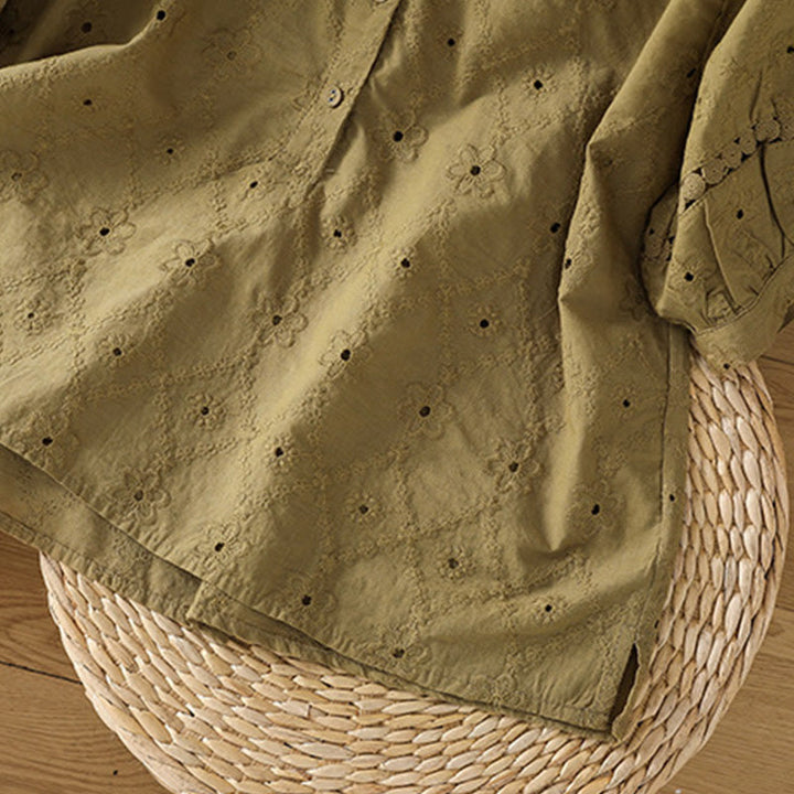 Buddha Stones Casual Plain Hollow Notched Women's Cotton Linen Half Sleeve Shirt - image 23