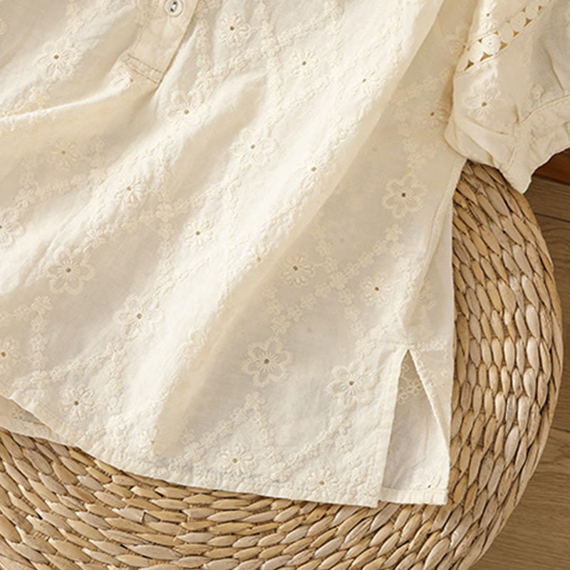 Buddha Stones Casual Plain Hollow Notched Women's Cotton Linen Half Sleeve Shirt - image 30