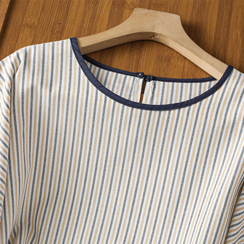 Buddha Stones Pullover Stripes Crew Neck Design Women's Cotton Short Sleeves Shirt - image 15