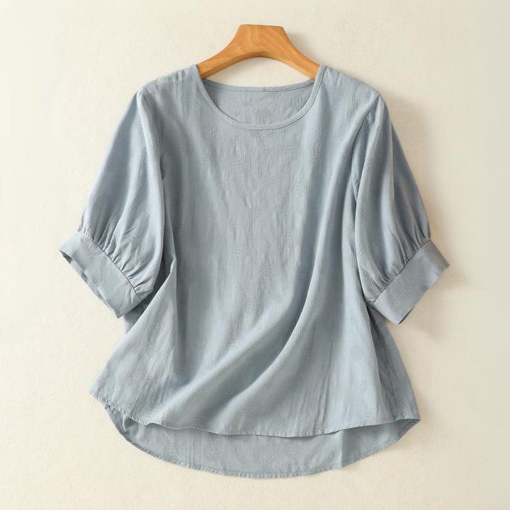 Buddha Stones Plain Crew Neck Design Women's Loose Short Sleeves T-Shirt - LightBlue - US8-10，UK/AU12-14，EU40-42 (2XL) - image 0