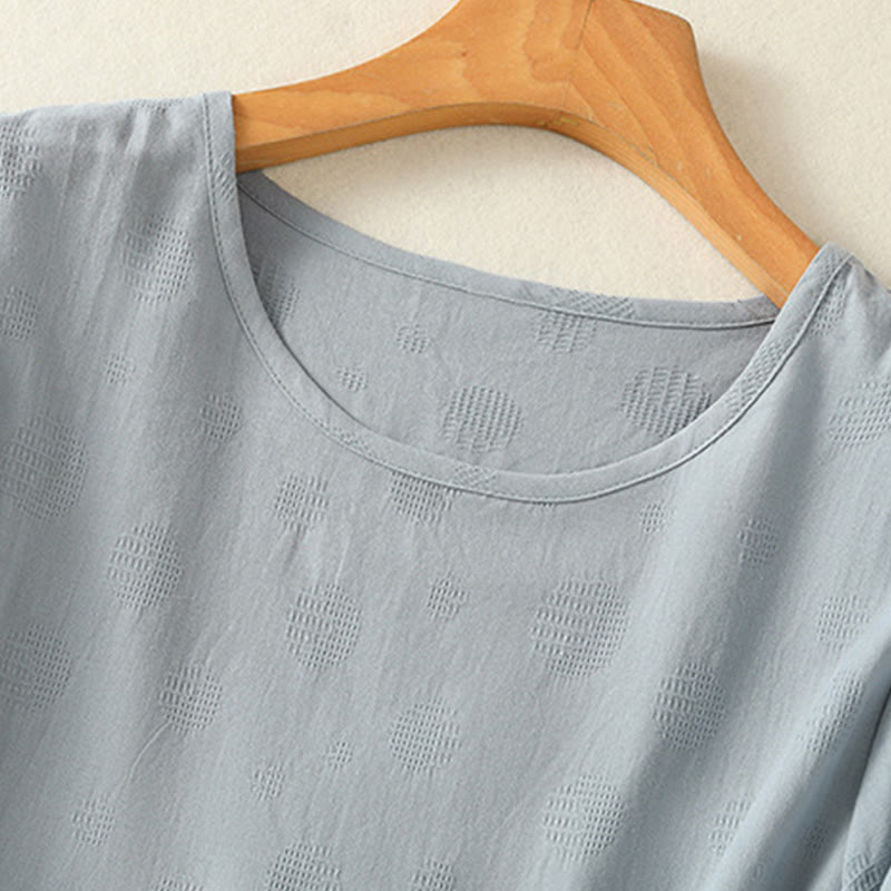 Buddha Stones Plain Crew Neck Design Women's Cotton Loose Short Sleeves Shirt - image 5