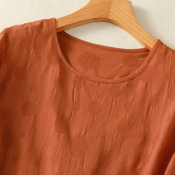 Buddha Stones Plain Crew Neck Design Women's Cotton Loose Short Sleeves Shirt - image 9