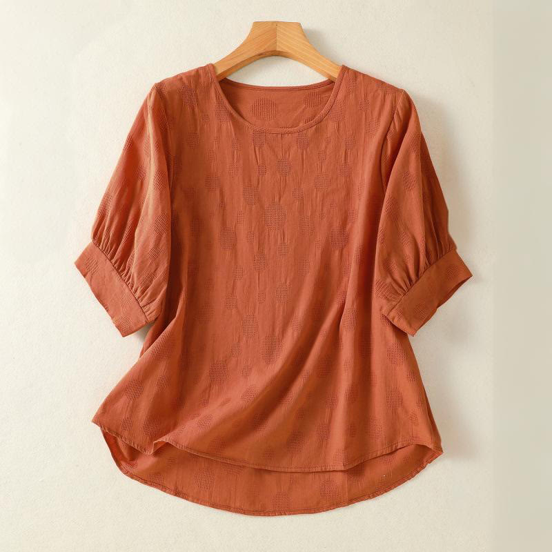 Buddha Stones Plain Crew Neck Design Women's Cotton Loose Short Sleeves Shirt - DarkOrange - US8-10，UK/AU12-14，EU40-42 (2XL) - image 7