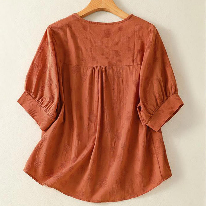 Buddha Stones Plain Crew Neck Design Women's Cotton Loose Short Sleeves Shirt - image 8