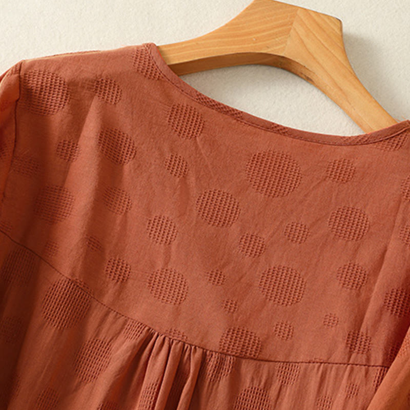 Buddha Stones Plain Crew Neck Design Women's Cotton Loose Short Sleeves Shirt - image 12