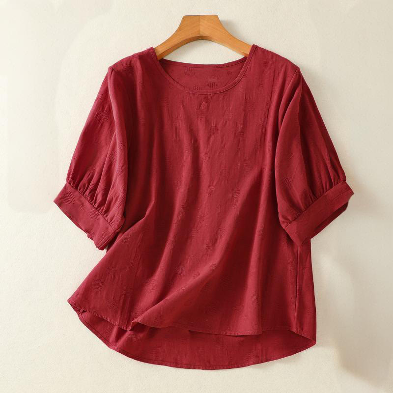 Buddha Stones Plain Crew Neck Design Women's Cotton Loose Short Sleeves Shirt - Brown - US8-10，UK/AU12-14，EU40-42 (2XL) - image 13