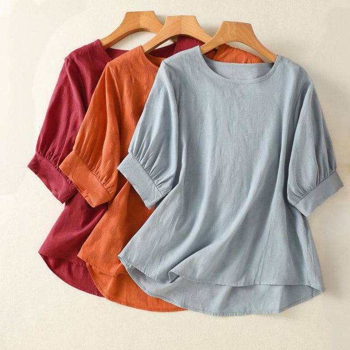 Buddha Stones Plain Crew Neck Design Women's Cotton Loose Short Sleeves Shirt - image 20