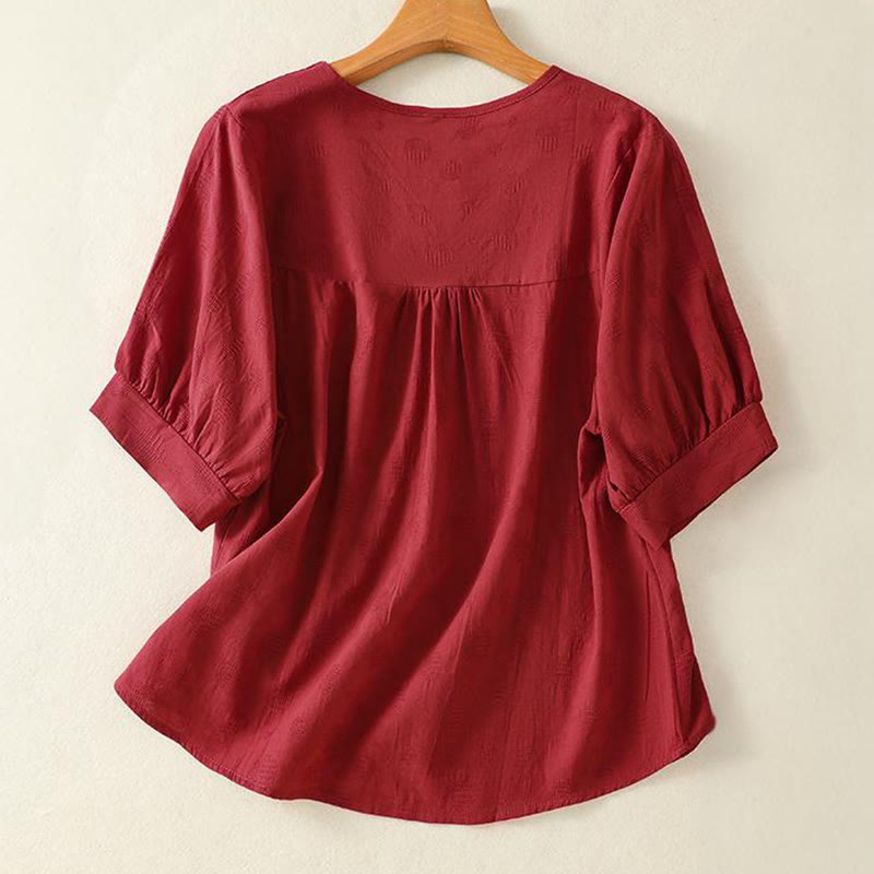 Buddha Stones Plain Crew Neck Design Women's Cotton Loose Short Sleeves Shirt - image 14