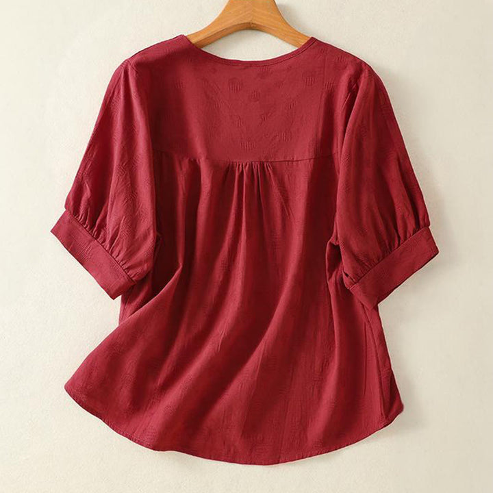 Buddha Stones Plain Crew Neck Design Women's Cotton Loose Short Sleeves Shirt - image 14