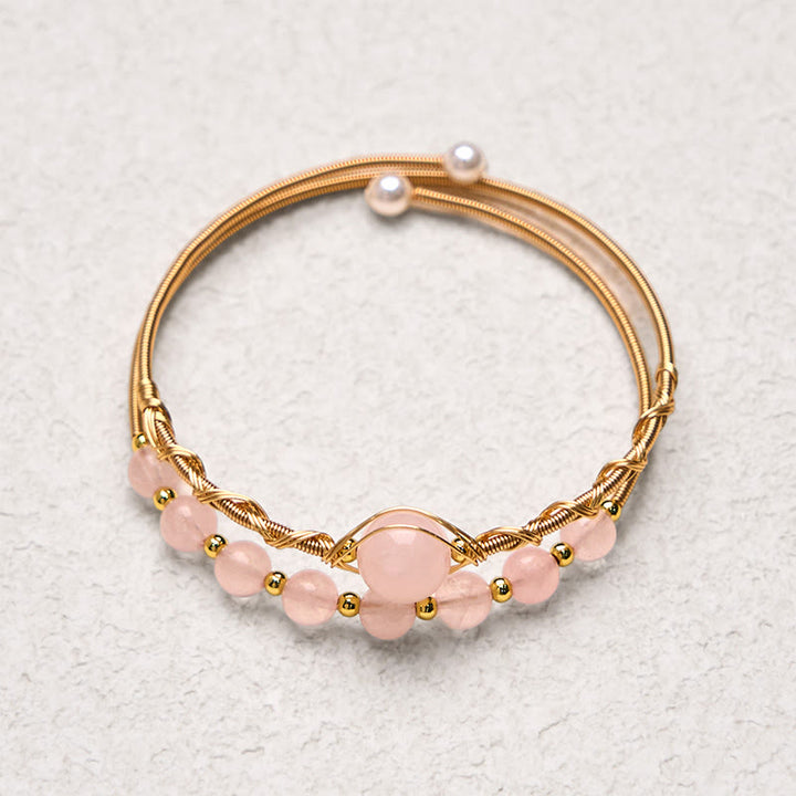 Buddha Stones Natural Rose Quartz Love Healing Metal Cuff Bracelet Bangle - image 4