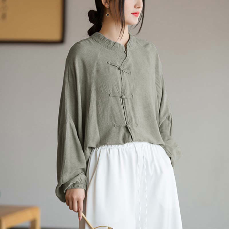 Buddha Stones Frog-Button Long Sleeve Shirt Zen Tai Chi Meditation Top Hanfu Clothing Jacket - Gray(Bust 162cm)(Top Only) - image 17