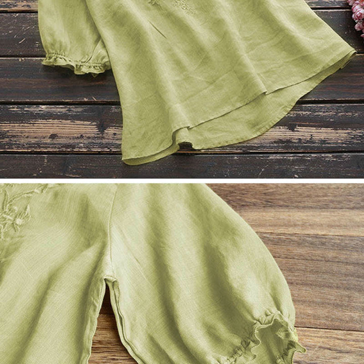 Buddha Stones Women's Flower Embroidery Design Crew Neck T-shirt Tee - image 13