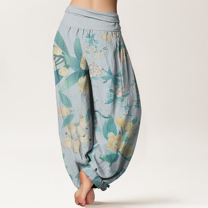 Buddha Stones Pure Cotton Casual Loquat Pattern Women's Elastic Waist Harem Pants