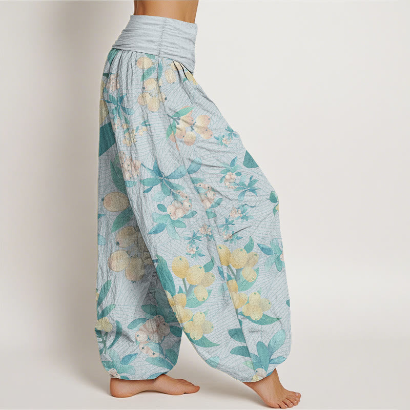 Buddha Stones Pure Cotton Casual Loquat Pattern Women's Elastic Waist Harem Pants