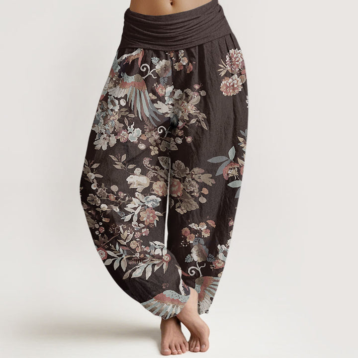 Buddha Stones Pure Cotton Colorful Flowers Birds Leaves Pattern Women's Elastic Waist Harem Pants - SaddleBrown - US22，UK/AU26，EU54 (6XL) - image 8