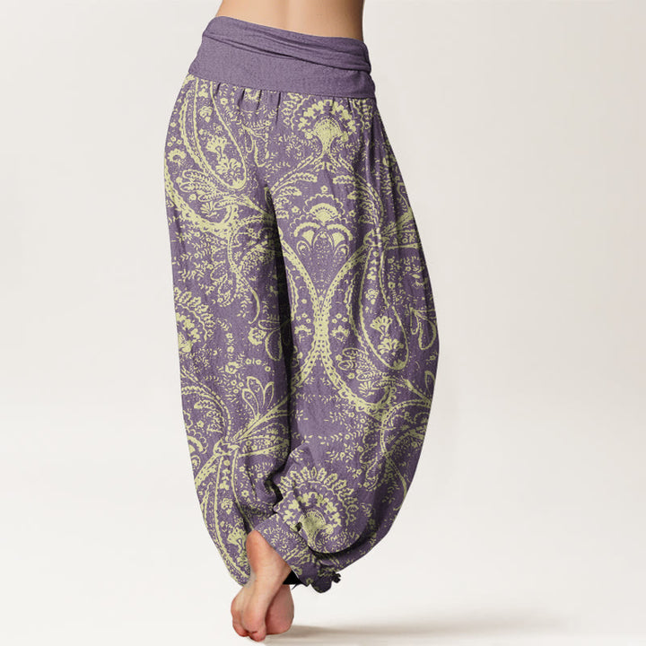 Buddha Stones Pure Cotton Flowers Paisley Patterns Women's Elastic Waist Harem Pants
