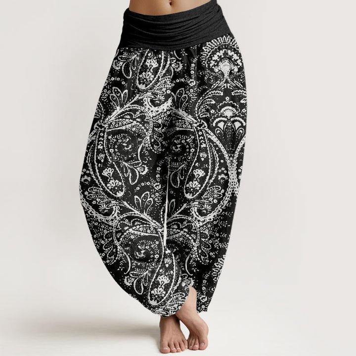 Buddha Stones Pure Cotton Flowers Paisley Patterns Women's Elastic Waist Harem Pants