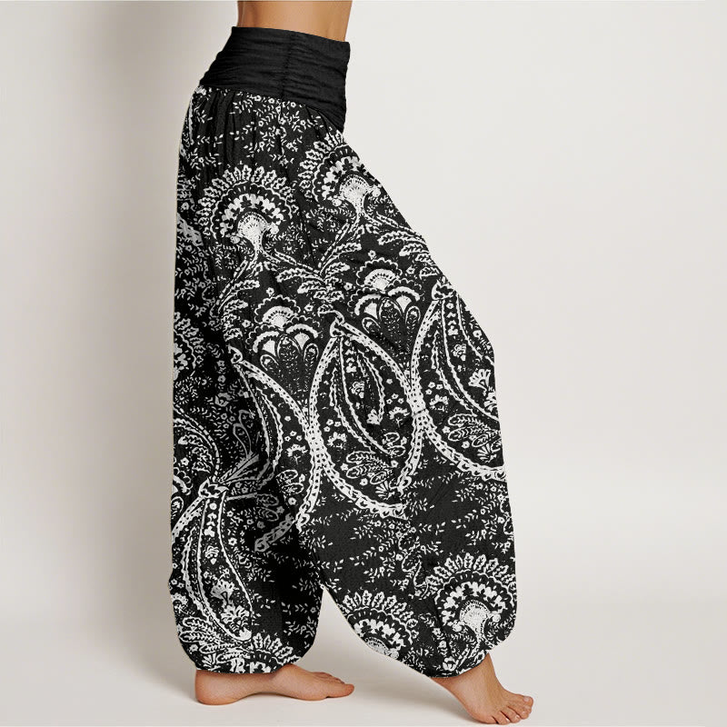 Buddha Stones Pure Cotton Flowers Paisley Patterns Women's Elastic Waist Harem Pants