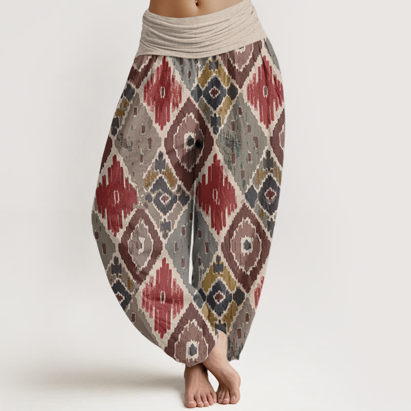 Buddha Stones Pure Cotton Plaid Printed Women's Elastic Waist Harem Pants - Bisque - US22，UK/AU26，EU54 (6XL) - image 0