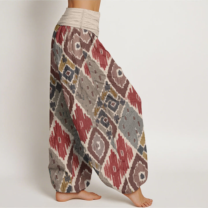 Buddha Stones Pure Cotton Plaid Printed Women's Elastic Waist Harem Pants