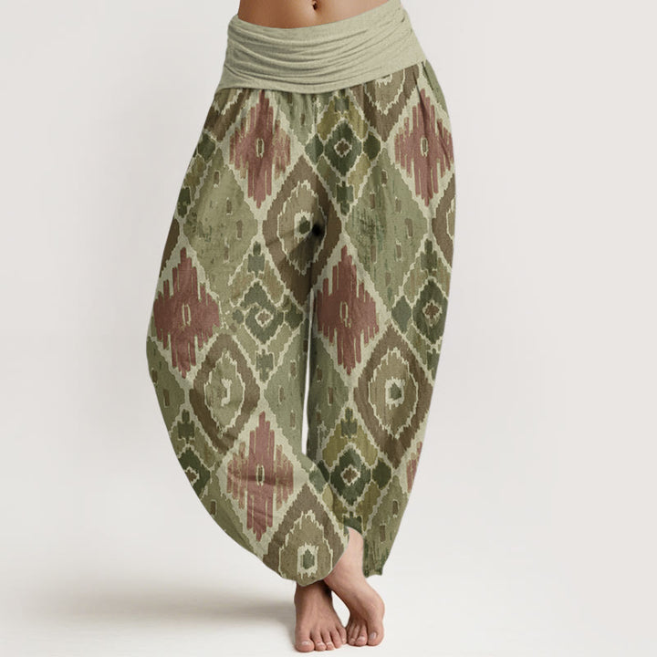 Buddha Stones Pure Cotton Plaid Printed Women's Elastic Waist Harem Pants - Olive - US22，UK/AU26，EU54 (6XL) - image 5