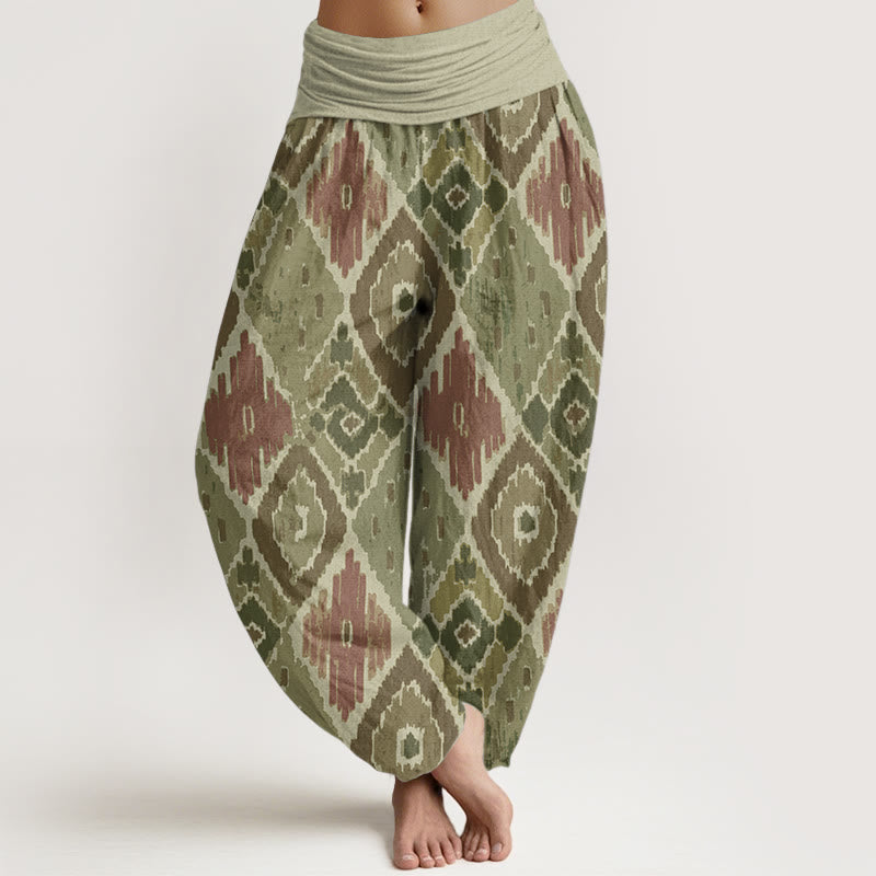 Buddha Stones Pure Cotton Plaid Printed Women's Elastic Waist Harem Pants - Olive - US22，UK/AU26，EU54 (6XL) - image 5