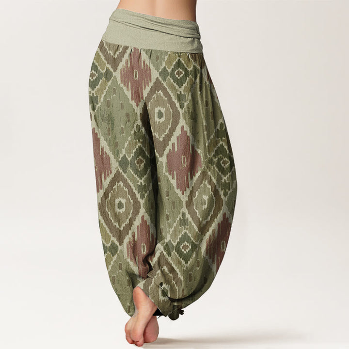 Buddha Stones Pure Cotton Plaid Printed Women's Elastic Waist Harem Pants