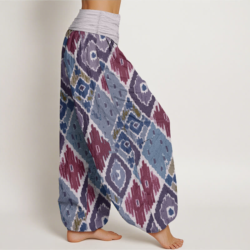 Buddha Stones Pure Cotton Plaid Printed Women's Elastic Waist Harem Pants