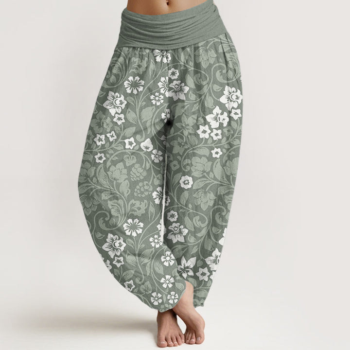 Buddha Stones Pure Cotton Small Flowers Intertwining Branches Women's Elastic Waist Harem Pants