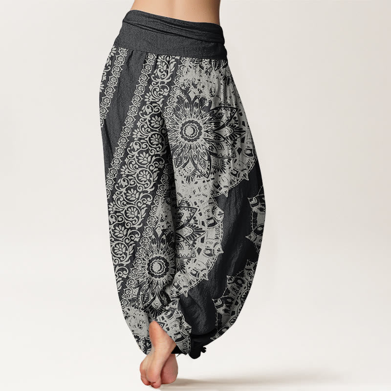 Buddha Stones Pure Cotton Mandala Pattern Parallel Flowers Women's Elastic Waist Harem Pants - image 1