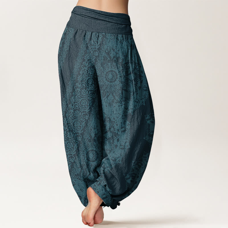 Buddha Stones Pure Cotton Mandala Pattern Parallel Flowers Women's Elastic Waist Harem Pants - image 7