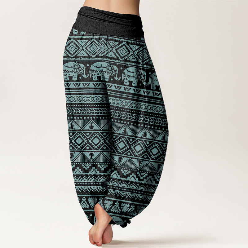 Buddha Stones Pure Cotton Casual Elephant Geometric Figure Women's Elastic Waist Harem Pants - image 10