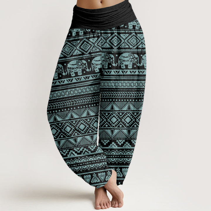 Buddha Stones Pure Cotton Casual Elephant Geometric Figure Women's Elastic Waist Harem Pants - MediumTurquoise - US22，UK/AU26，EU54 (6XL) - image 9