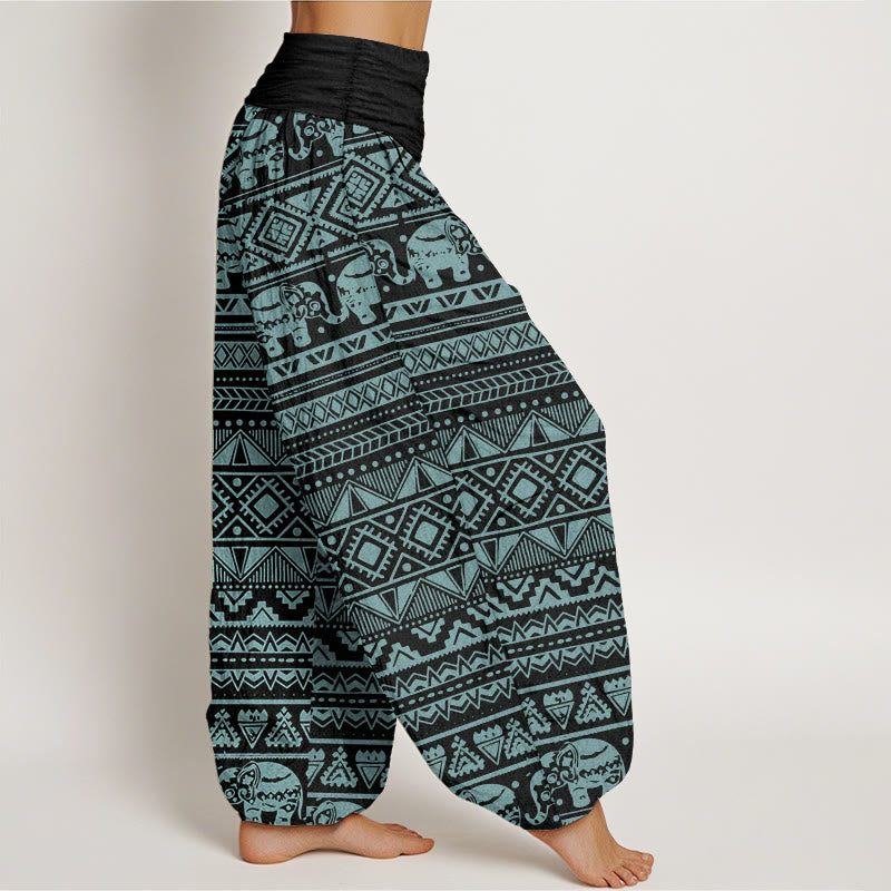 Buddha Stones Pure Cotton Casual Elephant Geometric Figure Women's Elastic Waist Harem Pants - image 11