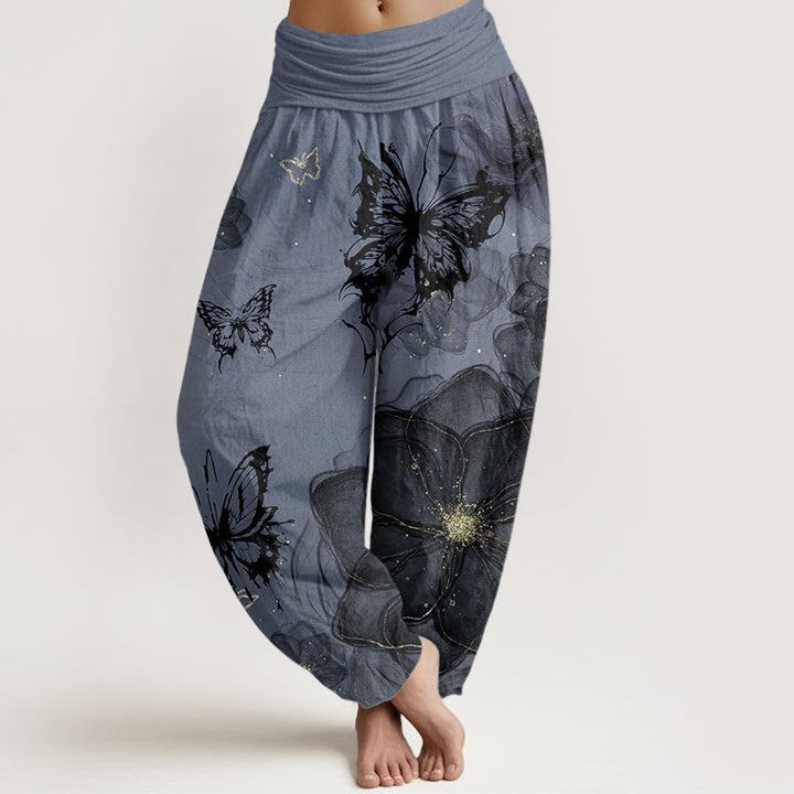 Buddha Stones Pure Cotton Butterfly Flowers Pattern Women's Elastic Waist Harem Pants - CornflowerBlue - US22，UK/AU26，EU54 (6XL) - image 9