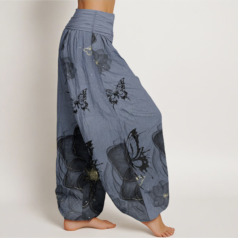 Buddha Stones Pure Cotton Butterfly Flowers Pattern Women's Elastic Waist Harem Pants - image 11