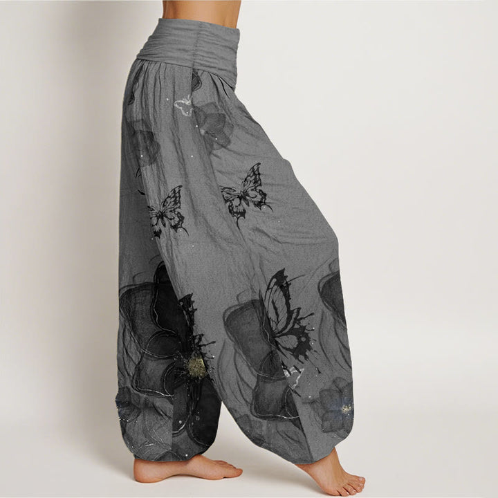 Buddha Stones Pure Cotton Butterfly Flowers Pattern Women's Elastic Waist Harem Pants - image 8