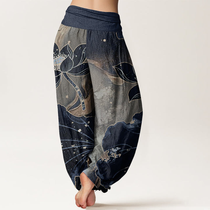 Buddha Stones Pure Cotton Casual Lotus Petal Pattern Women's Elastic Waist Harem Pants - image 10