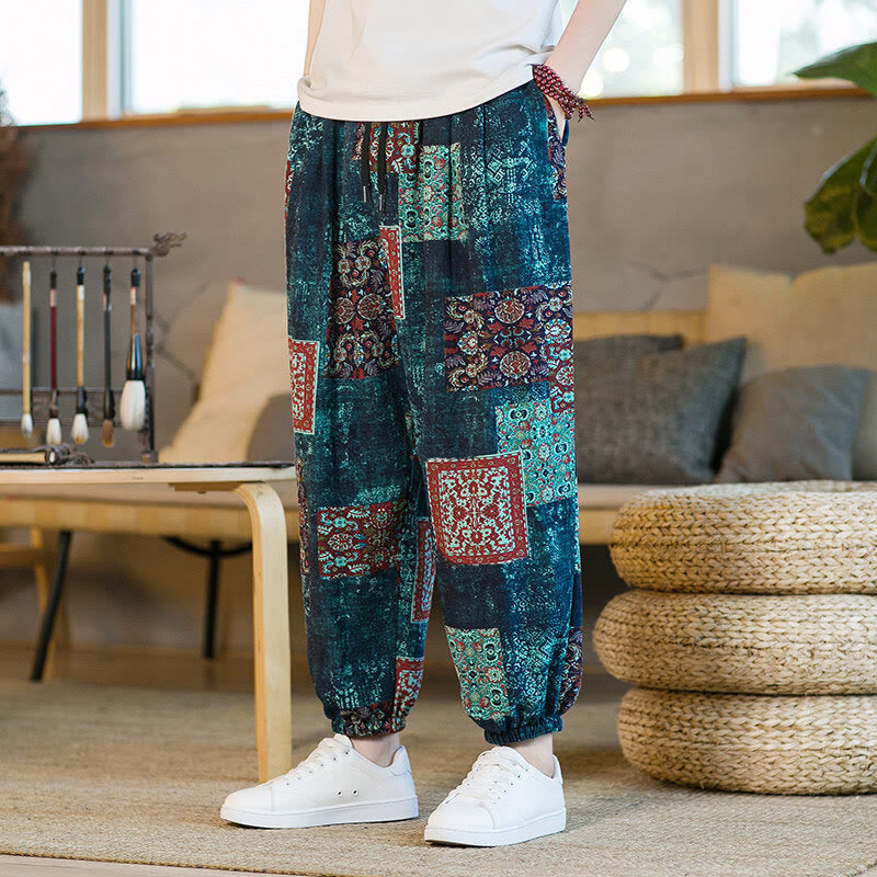 Buddha Stones Summer Square Patchwork Cotton Linen Men's Ankle-Length Harem Pants With Pockets - SteelBlue - US/UK/AU46，EU56 (5XL) - image 32