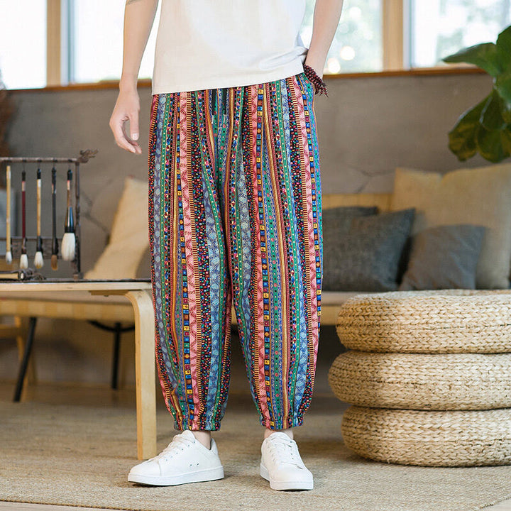 Buddha Stones Colorful Stripes Cotton Linen Men's Ankle-Length Harem Pants With Pockets - LightBlue - US/UK/AU46，EU56 (5XL) - image 20