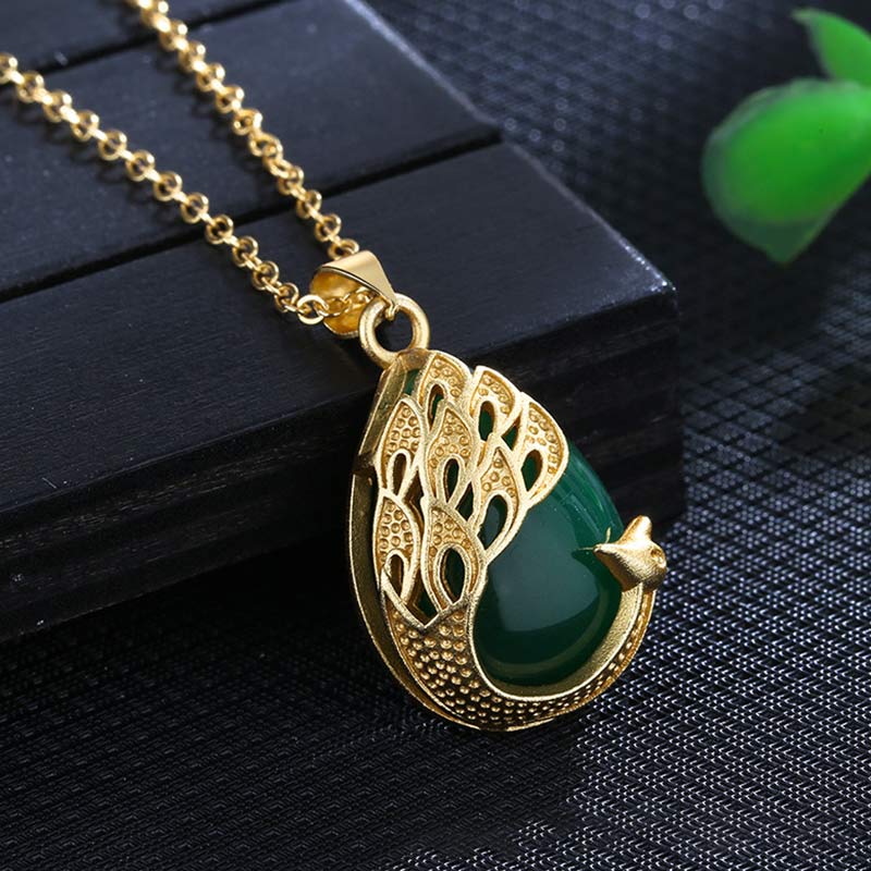 Pink Crystal Green Chalcedony Peacock Copper Soothing Love Necklace Pendant - Green Chalcedony (Strength ♥ Courage) - image 4