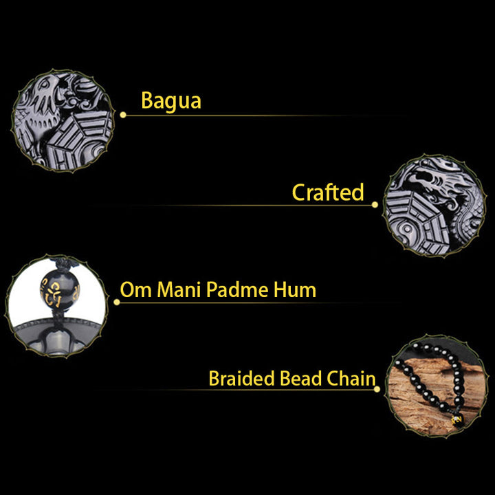 Buddha Stones Bagua Dragon Phoenix Obsidian Fulfilment Pendant Necklace - image 7