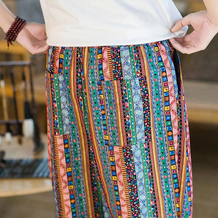 Buddha Stones Colorful Stripes Cotton Linen Men's Ankle-Length Harem Pants With Pockets - image 31