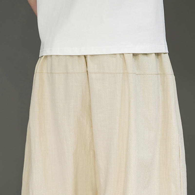 Buddha Stones Casual Drawstring Cotton Linen Men's Capri Harem Pants With Pockets - image 9