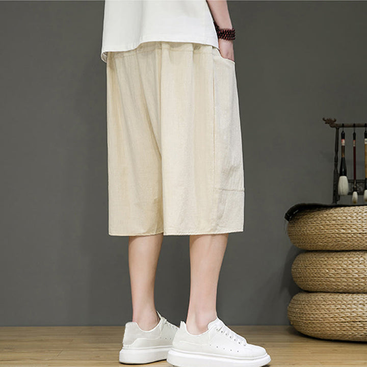 Buddha Stones Casual Drawstring Cotton Linen Men's Capri Harem Pants With Pockets - image 4