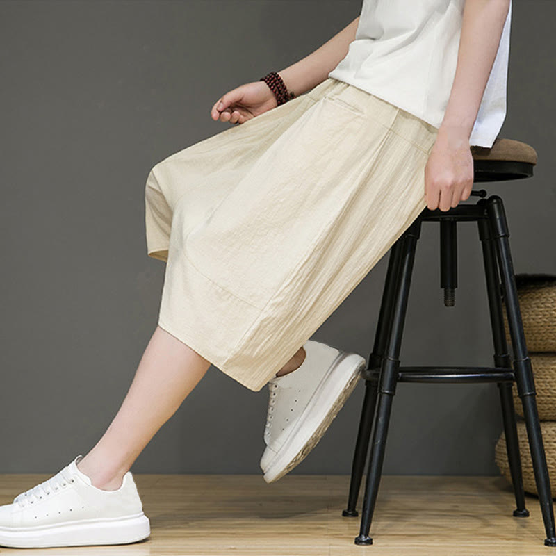 Buddha Stones Casual Drawstring Cotton Linen Men's Capri Harem Pants With Pockets - image 7